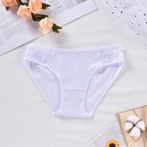 3/$15 New White Cotton Briefs Period Panties with Lace Detail Mid Waist Bundle